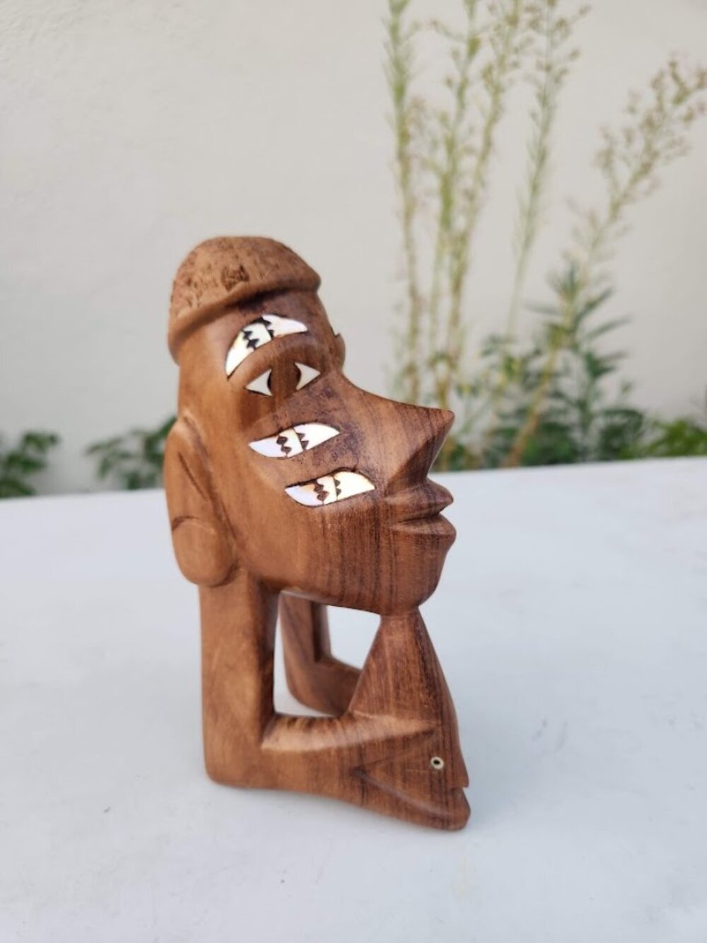 Vintage Solomon Islands Hand-Carved Wooden Nguzunguzu Bust Figure 6.5" Tall Ocea